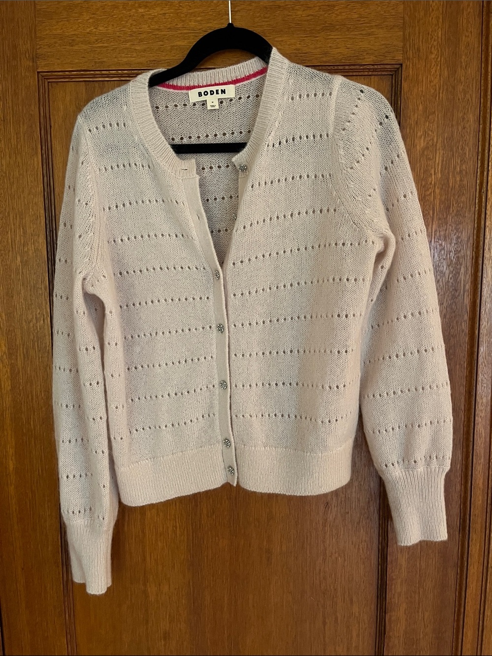 Boden Cream Eyelet Knit Snap-Front Cardigan